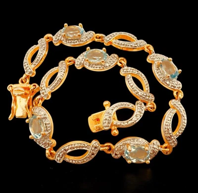 Brazalete de eslabones ovalados de topacio azul tono plata y oro cierre de caja de 7" PAJ BB Foto 1 de 4