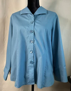 Foxcroft Bluish Green Blouse Long Sleeve Button Down Wrinkle Free Fitted Fit 16P - Picture 1 of 9