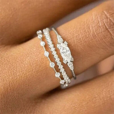 Женские кольца 3 шт/комплект классические позолоченные желтым золотом ювелирные изделия с фианитом размер 5-12 - Изображение 1 из 4