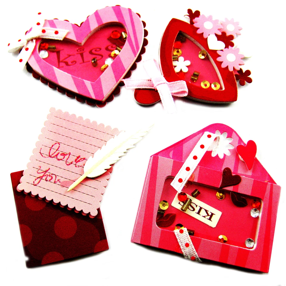 JJA EMBELLISSEMENT 4 STICKERS 3D ADHESIFS AMOUR MARIAGE KISS LOISIRS CREATIFS