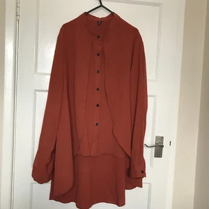 Shein Orange Longline Bluse Größe XL 16 Langarm Button Down Chiffon - Bild 1 von 9