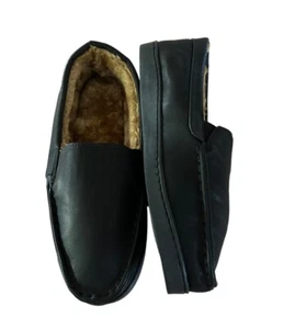 Zapatillas de casa KingSize para hombre Romeo de cuero sintético negras $69 nuevas talla 10 EW - Imagen 1 de 8