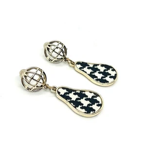 Women Earrings Drop Black White Stud Gold Pear Houndstooth Fashion Jewelry - Picture 1 of 1