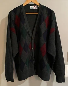 Florence Tricot Sweater Cardigan Arygle Italy Made Wool Blend Mens XL - Picture 1 of 6