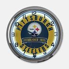 18" Pittsburgh Steelers Logo Metalowy znak Zaprojektowany biały neonowy zegar - SIGNBOX