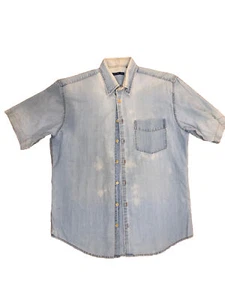 McKenzie Tribe Men’s Short Sleeve Denim Shirt Acid Wash 80s 90s Rare Vtg Buttons - Picture 1 of 6