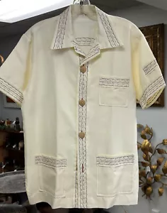 Guayabera poliestere uomo anni '60 molto cool hipster raro in attesa di nota spedizione veloce oggi - Foto 1 di 12