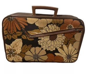 Flower Power Maleta Pequeña Bolsa de Maquillaje Estuche Bolso de Noche Años 60 Marrón Llevar MCM - Imagen 1 de 23