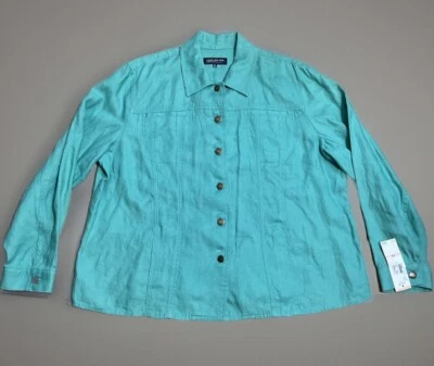 Jones New York 100% Linen Jacket Button Down Teal Plus SZ 2X New Work Attire - Image 1 of 4