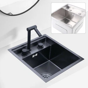 Hidden Bar Kitchen Sink Wear-resistant Indoor Outdoor w/ Faucet Stainless Steel - Picture 1 of 35