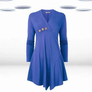 Ex Joe Browns Women's Long Sleeve Button Detail Jersey Tunic in Blue - Picture 1 of 6