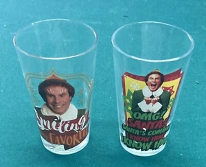 Vintage Elf 12oz Beer Pint Glasses Set of 2 Smiling is My Favorite & OMG Santa. - Picture 1 of 2