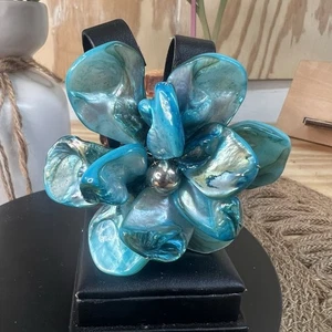 Vintage Brosche Damen blau Handarbeit Blume Mermaidcore Fairycore Cottagecore - Bild 1 von 7