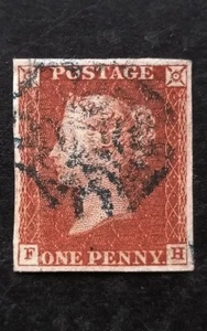 Queen Victoria Penny Red SG.8 Pl.32 Used Blue MX 4 Margins Clean Good Quality VF - Picture 1 of 3