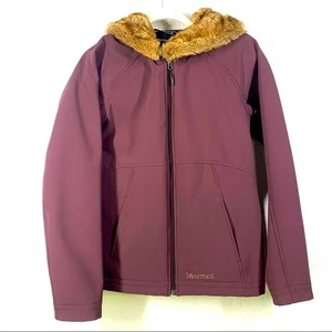 MARMOT Jacket Coat Furlong Maroon Faux Fur Soft Shell Medium - Picture 1 of 12