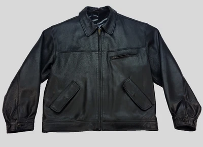 Eddie Bauer Legend Journeyman Men Medium Leather Bomber Motorcycle Jacket Black - Image 1 of 4