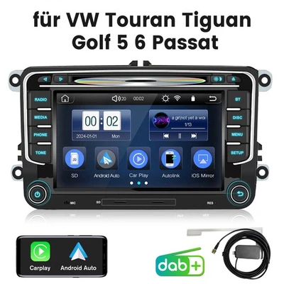 7" Für VW Golf 5 6 Passat EOS Skoda Seat Autoradio HD CD DVD Carplay USB BT DAB+ - Bild 1 von 4