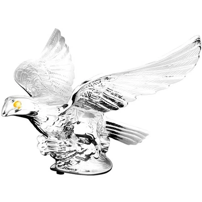 Universal Car Semi Truck Chrome Die Cast Flying Eagle Light Eyes Hood Ornament - Image 1 of 3