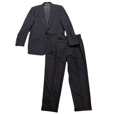 Traje Blazer Vintage Burberrys Hombres 43 Azul Marino Lana Rayas Plisado Dos Piezas Foto 1 de 4