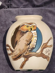 Signed Thunderbird Indian Gallery Pottery Vase Votive Owl Hand Carved Painted - Picture 1 of 13