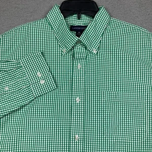 Lands' End Hemd Herren XL Grün Gingham Kariert Button Down Langarm Freizeit - Bild 1 von 13