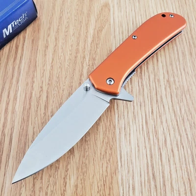 MTech Assisted Folding Knife 3.25" Stainless Steel Blade Orange Aluminum Handle - Image 1 of 4
