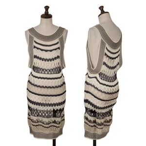 Jean Paul GAULTIER MAILLE FEMME Viskose Leinen Lochmuster Ärmellos Strick Tunika Si... - Bild 1 von 12