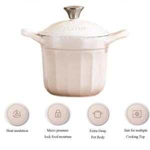 Non Stick Enamel Cast Iron Casserole Cooking Stew Deep Pot 2.2L w/ Lid 18x14.4CM - Picture 1 of 6