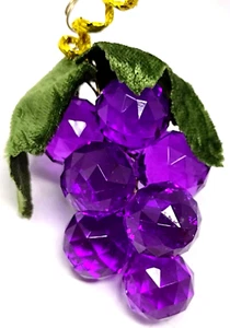 De colección Lucite Acrílico Facetado Púrpura Racimo de Uva Ornamento Hojas de Terciopelo Verde - Imagen 1 de 9