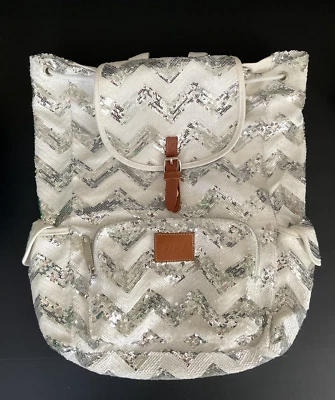 Victoria’s Secret PINK Bling Silver and White Chevron Sequin Backpack !RARE! - Image 1 of 4