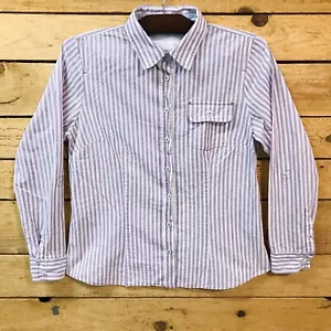 Camisa para mujer Orvis pequeña a rayas con botones púrpura blanco bolsillo manga larga - Imagen 1 de 9