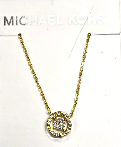 COLLANA CATENA CIONDOLO CRISTALLO TRASPARENTE AUREOLA OTTONE TONO ORO MICHAEL KORS MKJ0100A