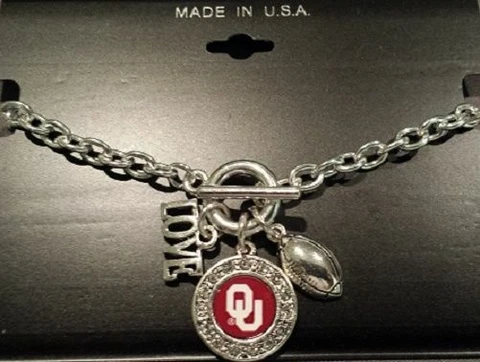 Oklahoma Sooners NCAA 3 Charm Bracelet , Love Football, Team Logo Cover