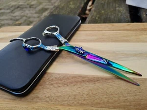 Tijeras de peluquería japonesas profesionales antiguas premium arco iris | tijeras de corte de pelo | - Imagen 1 de 7