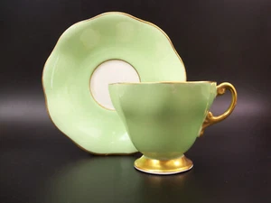 Vintage England E.B. Foley Mint Green & Gold Gilt Tea Cup & Saucer - Picture 1 of 10