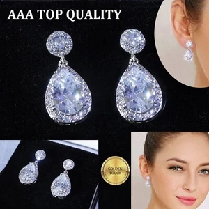Womens Diamond Crystals Gold GF Drop Earrings Made With Swarovski Crystals BOX - Picture 1 of 10