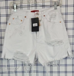 NWT Signatures Womens White Distressed Cut Off Jean Shorts sz Small W26" L4" - Picture 1 of 6