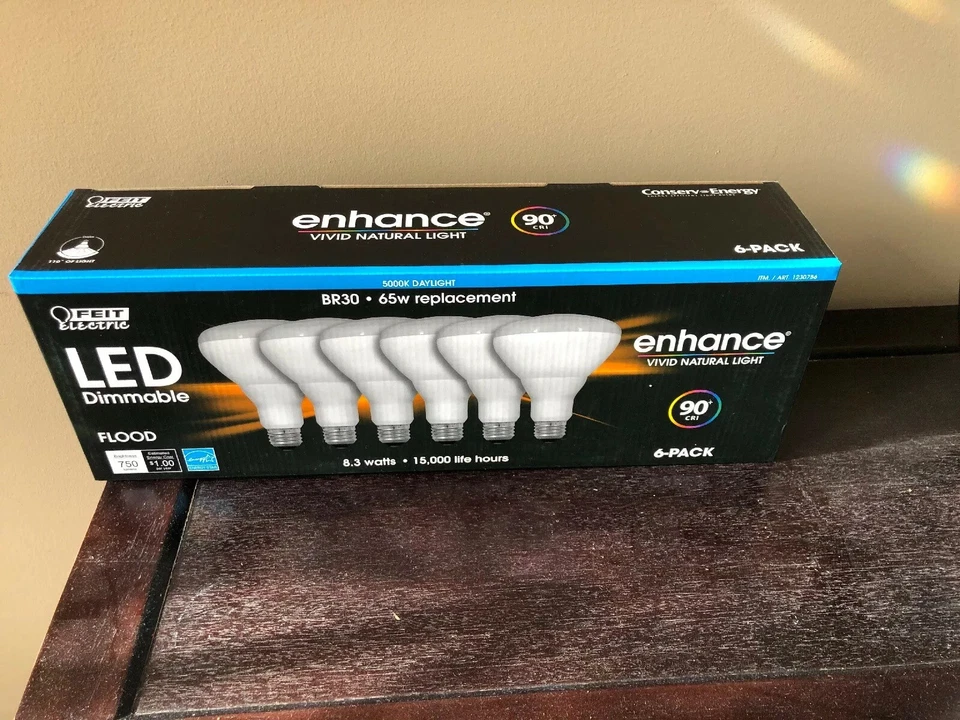 6 BULBS DAYLIGHT LED FEIT ELECTRIC BR30 FLOOD 65W=8.3W WATTS DIMMABLE 5000K - Image 1 of 1