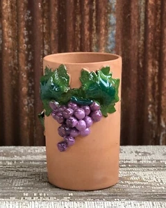 Handmade Terracotta Wine Cooler with Clay 3D Purple Grapes & Leaves - Picture 1 of 6