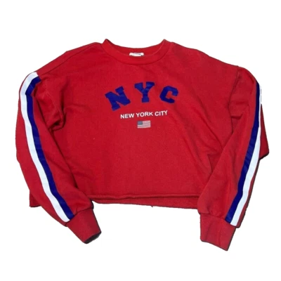 New York City Sweatshirt Womens Small Red Long Sleeve Cropped Fleece Forever 21 - Image 1 of 4