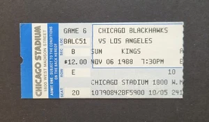 Boleto de hockey Blackhawks vs Kings 1988 Gretzky 2 goles 1.700 puntos de carrera - Imagen 1 de 2