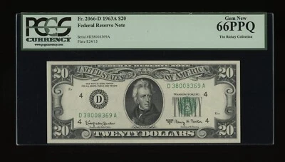 DBR 1963-A $20 FRN Cleveland Gem Fr. 2066-D PCGS 66 PPQ Serial D38008369A - Image 1 of 2