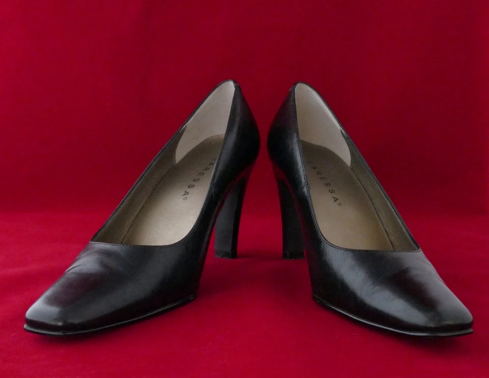 Women's Ladies Black Leather Shoes Pump Size 6 Medium Heel 3" Caressa Brand - Image 1 of 1
