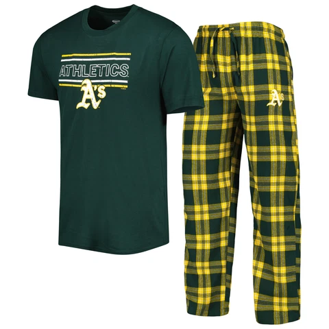 Men's Concepts Sport Green/Gold Oakland Athletics Badge T-Shirt & Pants Sleep Cover