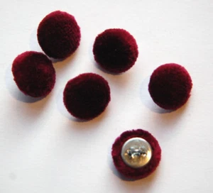 Vintage Burgundy Soft Velour Fabric Buttons 13mm Metal Shank (6) btn004K - Picture 1 of 2