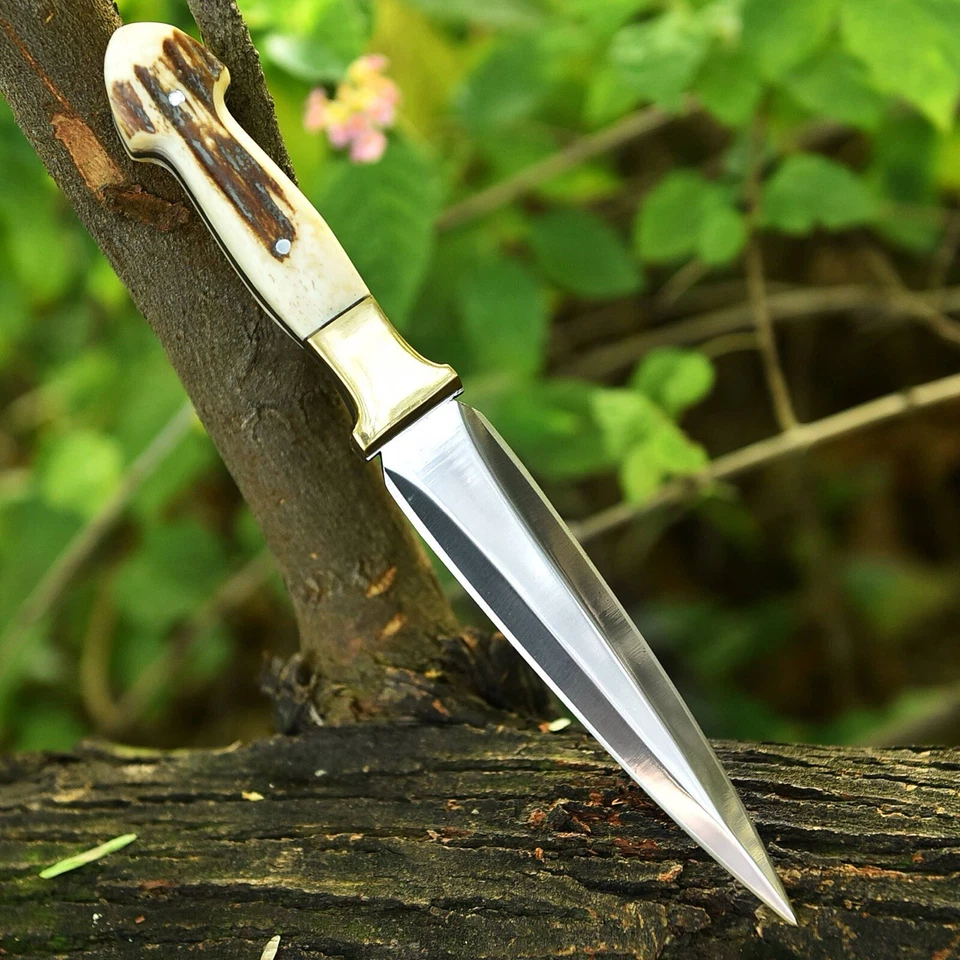 V42 Double-Edged Dagger US Special Forces WWII Fixed Knife Stag Antler Handle
