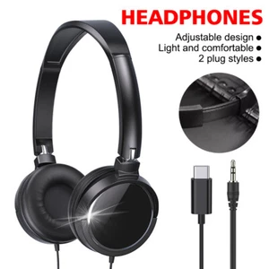 3.5mm/Type-C Wired Over-Ear Headphones Foldable Music Earphones for PC Phones - Picture 1 of 25