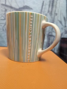 Starbucks Coffee Cup Mug 2005 16oz. Light Blue Green Yellow Vertical Stripes Vtg - Picture 1 of 8