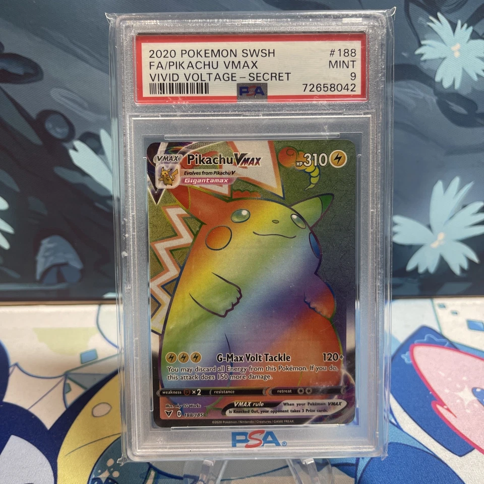 Pokemon Pikachu VMAX | 188/185 | Vivid Voltage | Rainbow Full Art | PSA 9 - Image 1 of 2