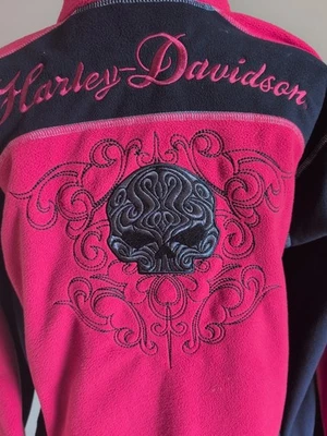 Harley Davidson Women's M Red Black Full Zipper Fleece Skull Embroidered Jacket - Image 1 of 4